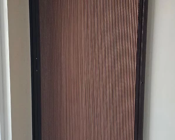 Aluminium partition with fabric panel infill installed by M R Venetians